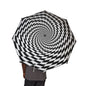 Black and white checkered umbrella with optical illusion pattern