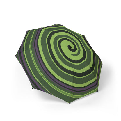 Super Hero Green Spiral Pattern Windproof Travel Umbrella – Semi-Automatic Compact Rain Umbrella
