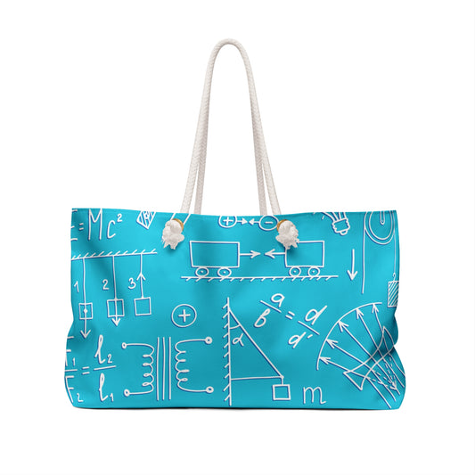 Physics Weekender Bag – Teal Blue Science Doodle Travel Tote