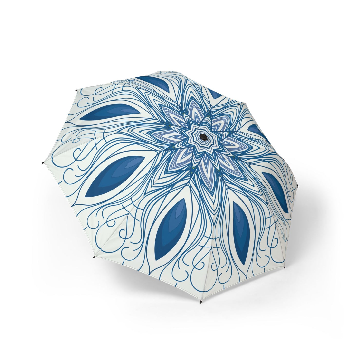 Regal Blue Flower Swirl Pattern Umbrella – Semi-Automatic Rain Umbrella