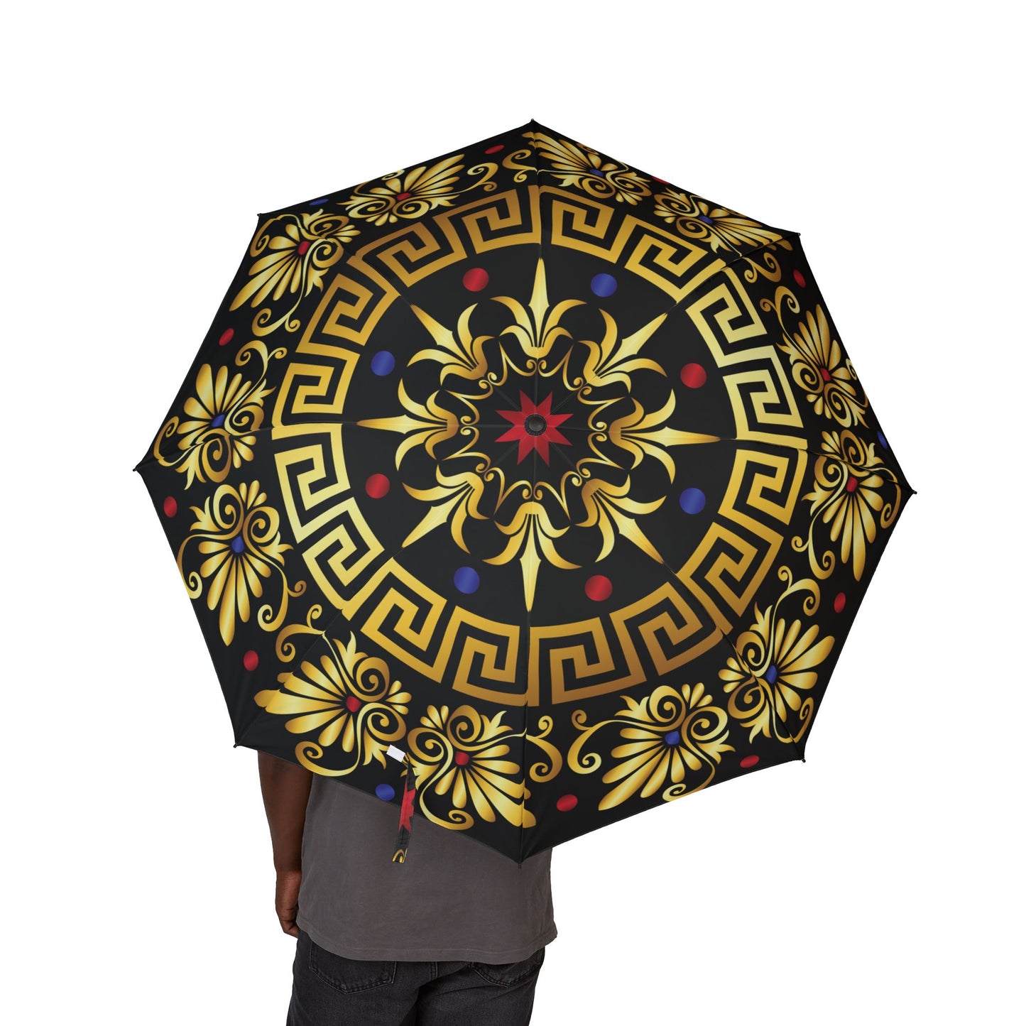 Royal Gold Swirl Umbrella - Windproof Compact | Artistic Gift