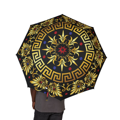 Royal Gold Swirl Umbrella - Windproof Compact | Artistic Gift