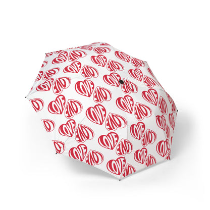 Red 'LOVE' Heart Pattern, Semi-Automatic Compact Rain Umbrella