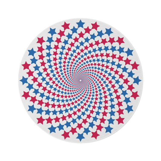 PATRIOTIC STAR SPIRAL Round Rug | Red White Blue Floor Mat