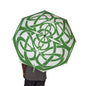 Green and white patterned umbrella held by a person on a white background
