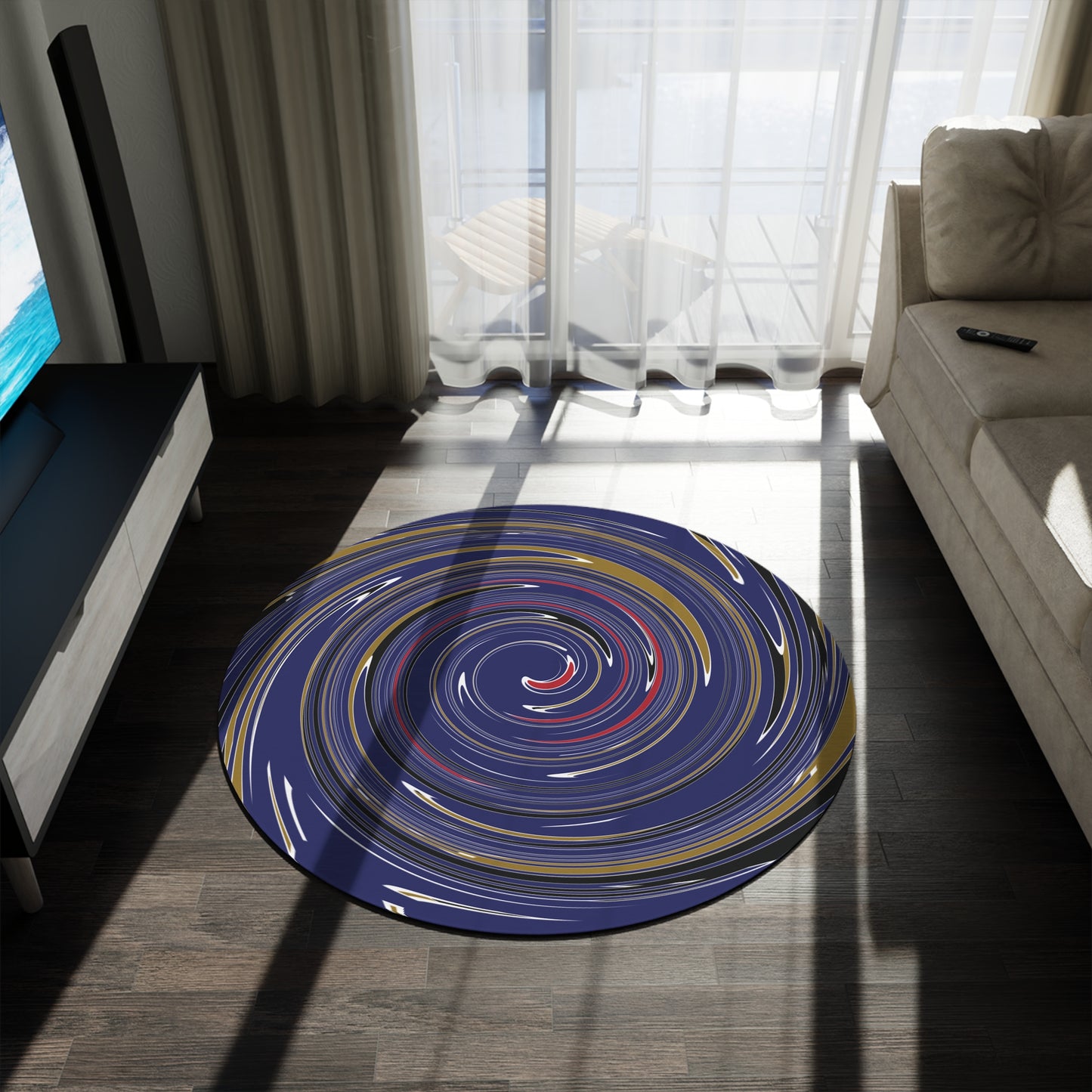 RAVEN Spiral Round Rug | Baltimore Purple & Gold Team Colors
