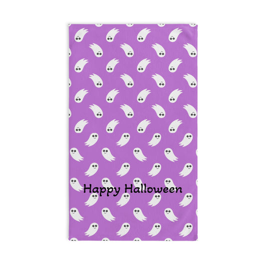 Purple Ghost Pattern Hand Towel - Cute Halloween Kitchen & Bathroom Accent