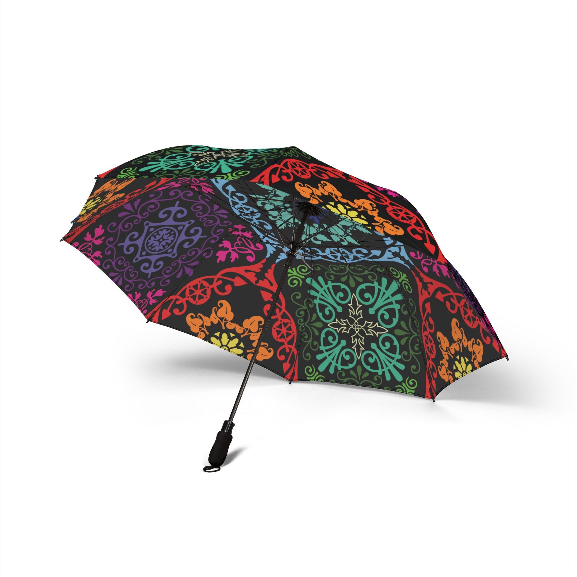 Colorful patterned umbrella on a white background