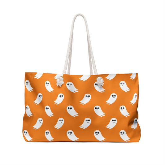 Halloween Ghost Pattern Weekender Bag - Orange Spooky Travel Tote