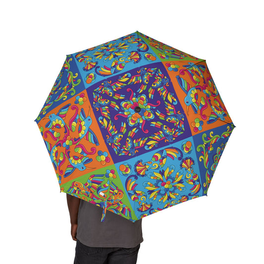 Neon Birds Swirl Umbrella - Windproof Compact | Nature Gift
