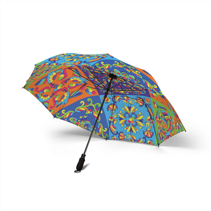 Neon Birds Swirl Umbrella - Windproof Compact | Nature Gift