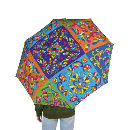 Neon Birds Swirl Umbrella - Windproof Compact | Nature Gift