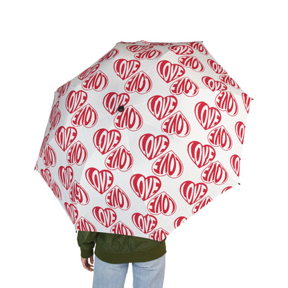 Red 'LOVE' Heart Pattern, Semi-Automatic Compact Rain Umbrella
