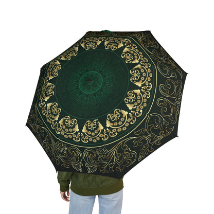 Emerald Gold Mandala Umbrella - Windproof Foldable | Elegant Gift