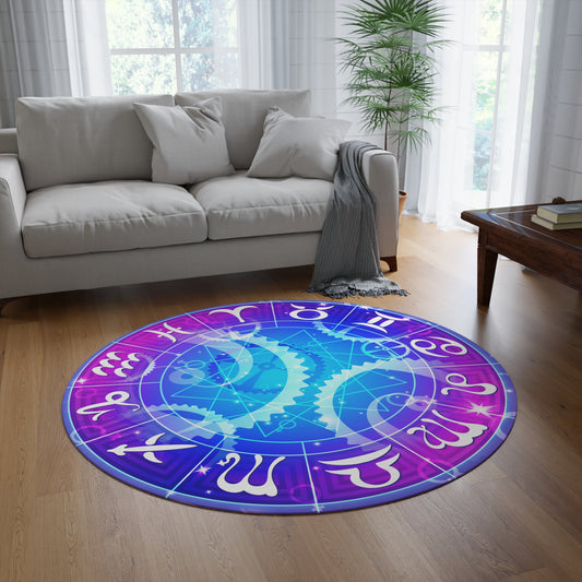 Astrology Zodiac Round Rug | Cosmic Moon & Star Horoscope Floor Accent