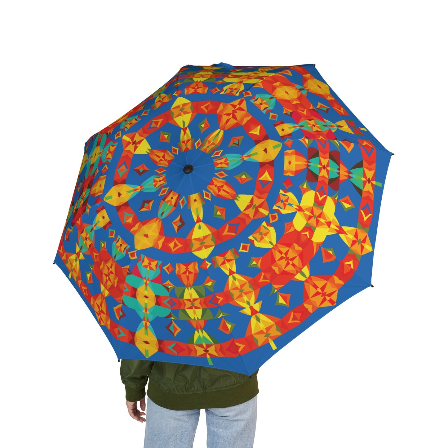 Blue Kaleidoscope Mandala Umbrella - Windproof Foldable | Vibrant Gift