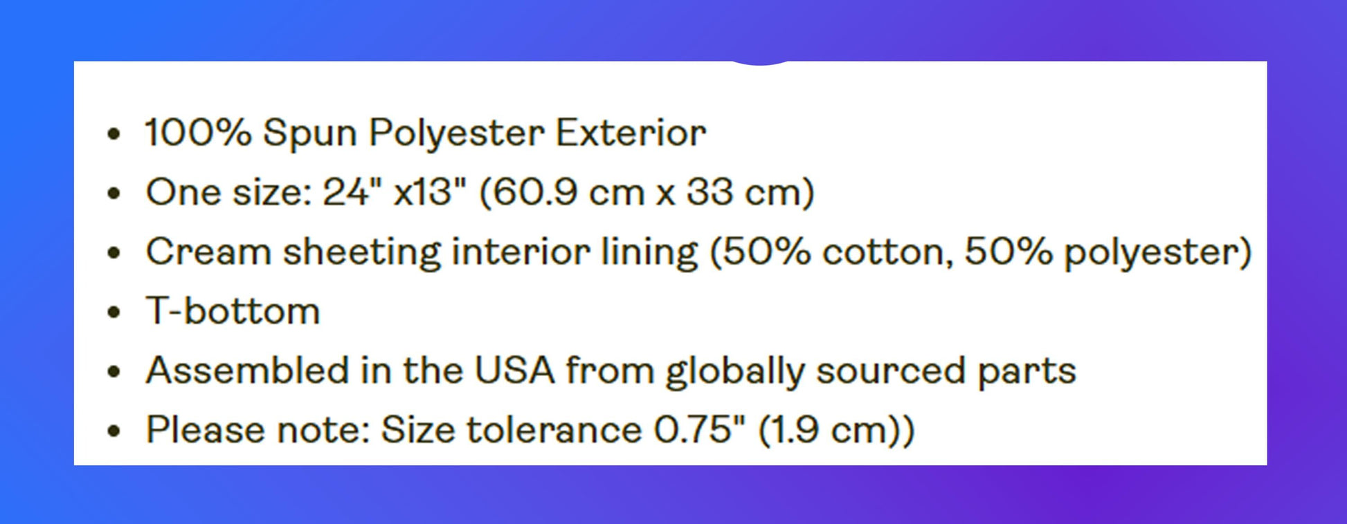 Product description text on a white background with a blue border