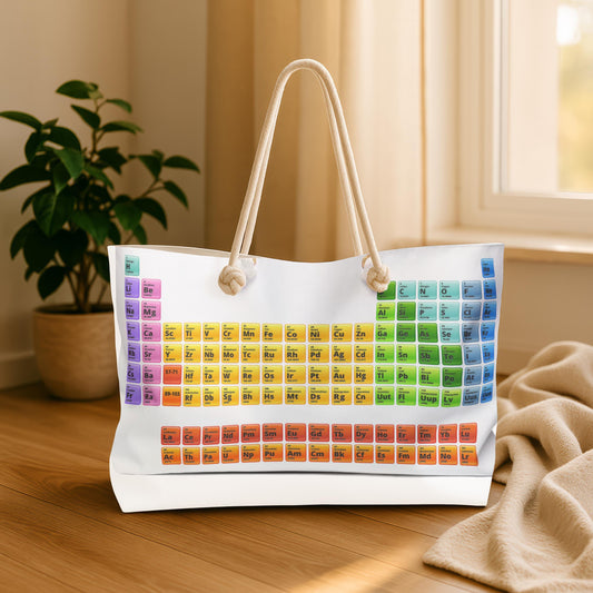Chemistry Periodic Table on a tote bag for convenient use. 