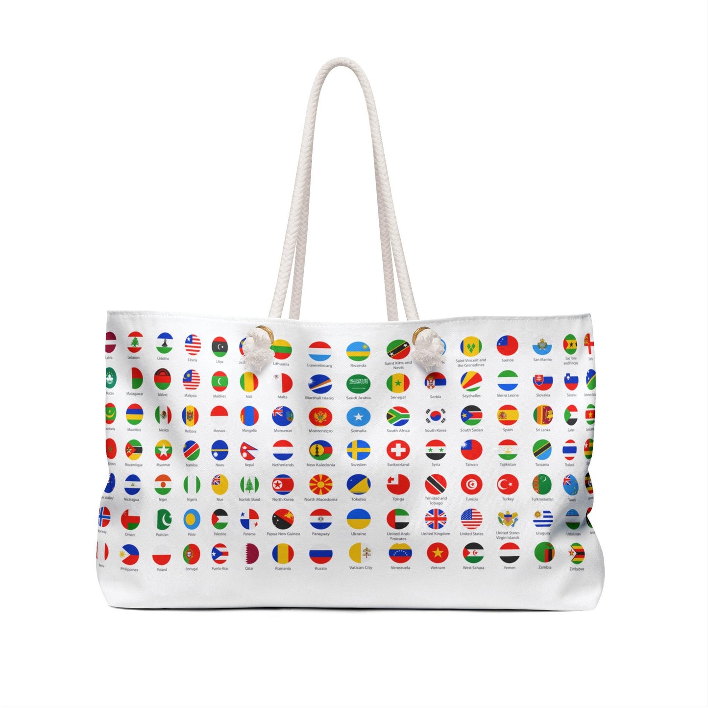 WORLD FLAGS Tote Bag | Large Colorful Weekender for Travelers