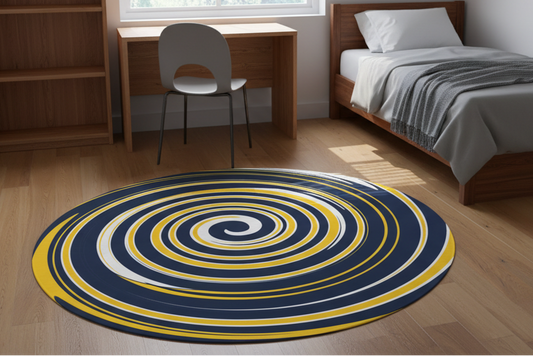 Michigan rug in clean dorm room