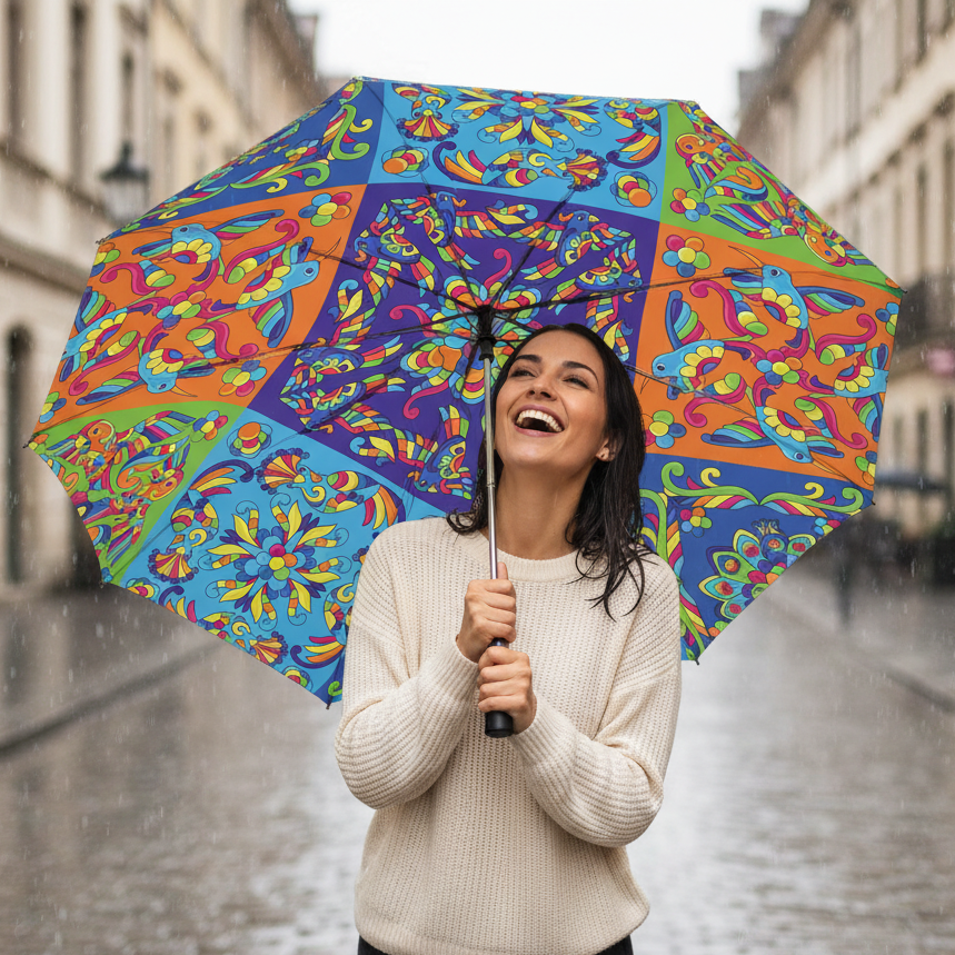 Neon Birds Swirl Umbrella