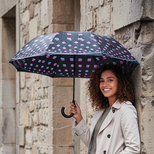 Retro Pink Blue Geometric Umbrella