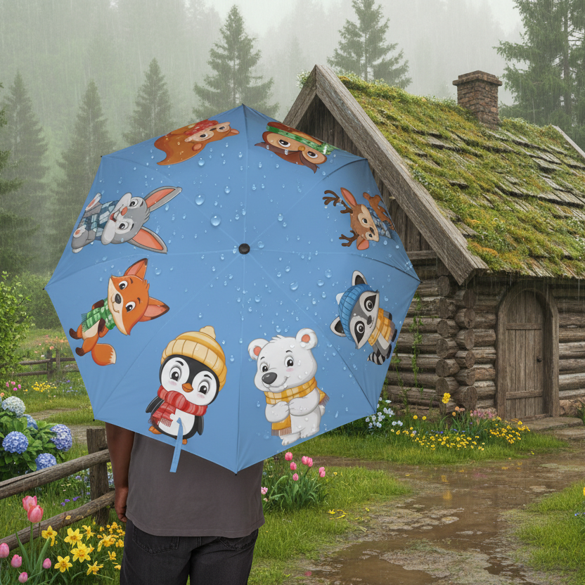 Woodland Animals Umbrella - Cottage Scene
