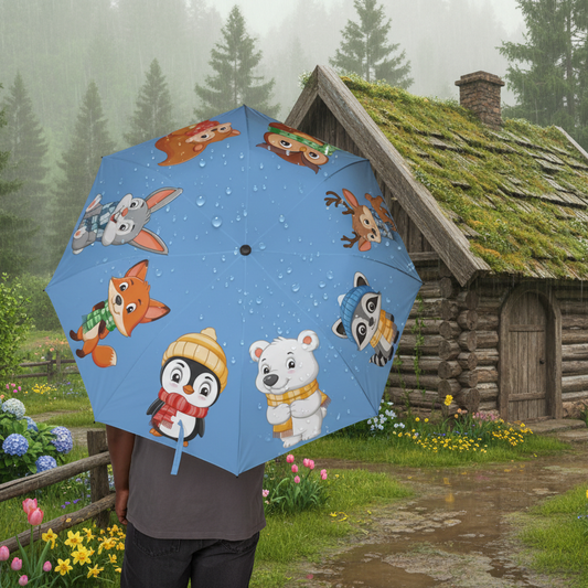 Woodland Animals Umbrella - Cottage Scene